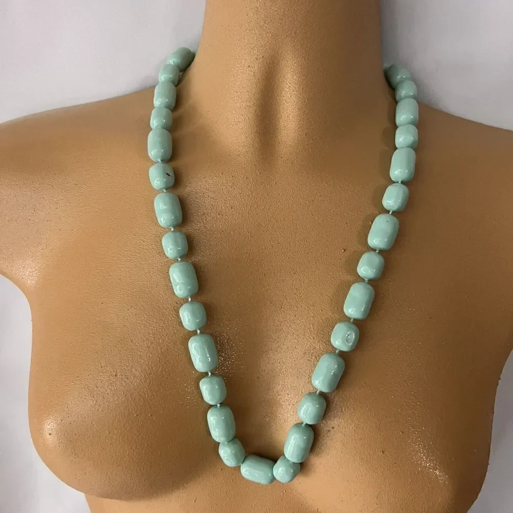 Vintage Lucite Necklace Baby Blue Potato Beads Chunky Beaded 24“ 4655